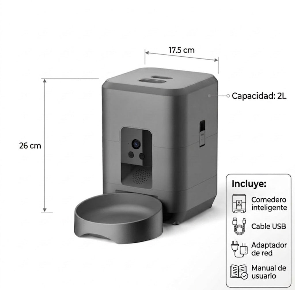 Mino Feeder™ Comedero Automático para Gatos y Perros con Cámara HD y App WiFi – Dispensador de Pienso Programable 2L